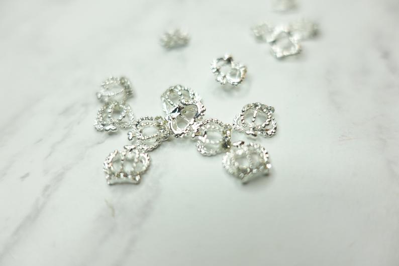 Silver Bling Crown Nail Charms #009