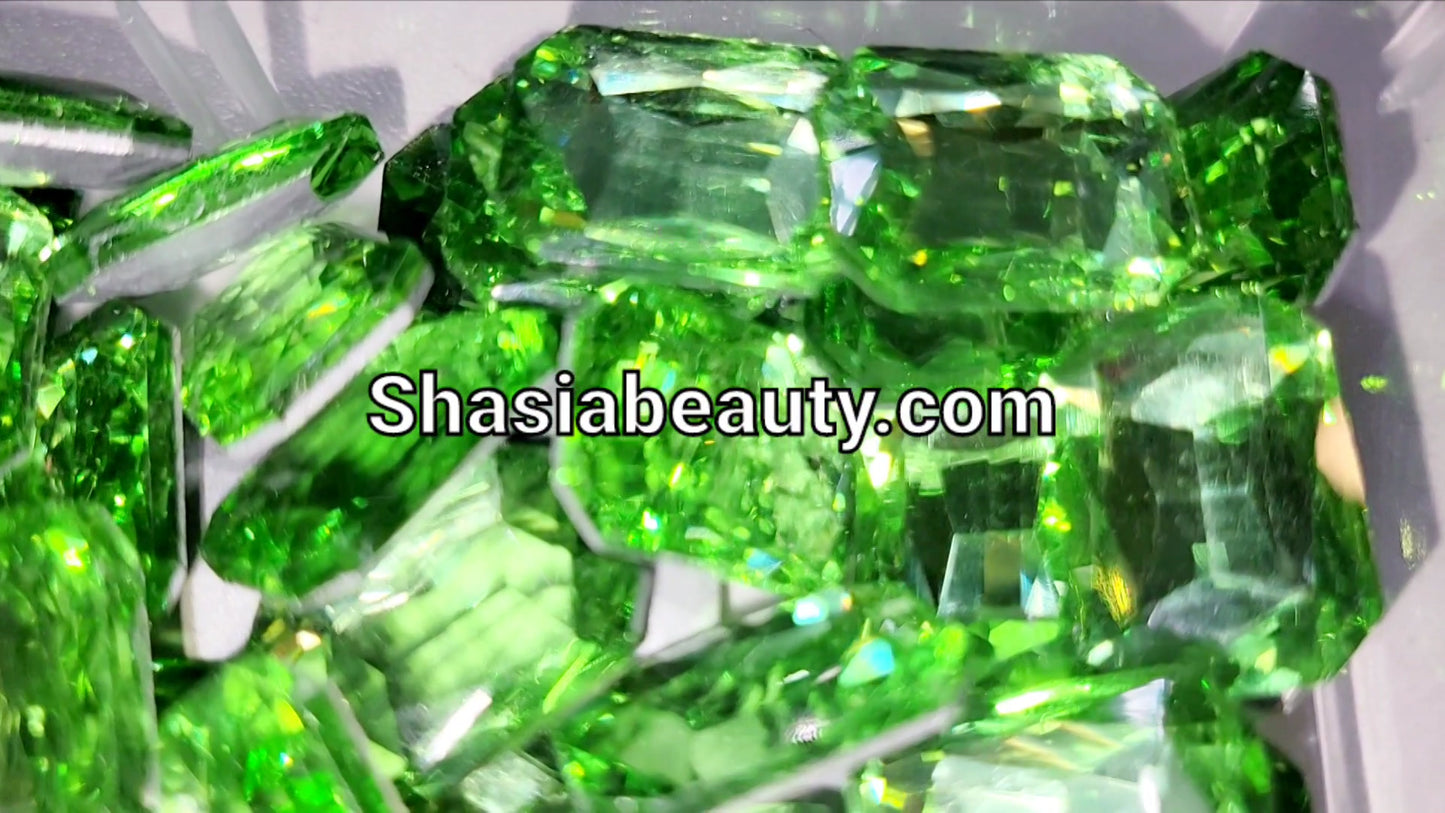 Green Apple XL 3D Square Glass Rhinestones |Big Nail  Bling