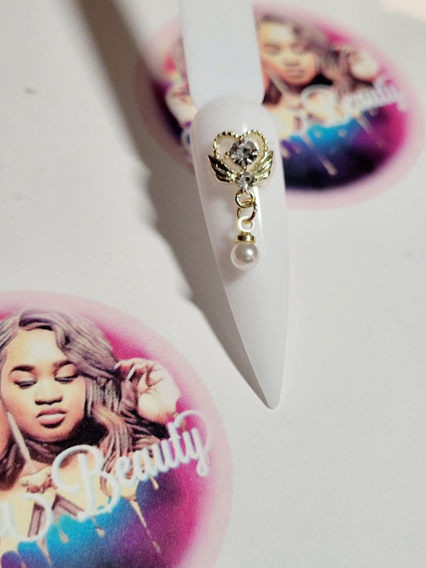 Heart Wing Dangle Nail Charm #008