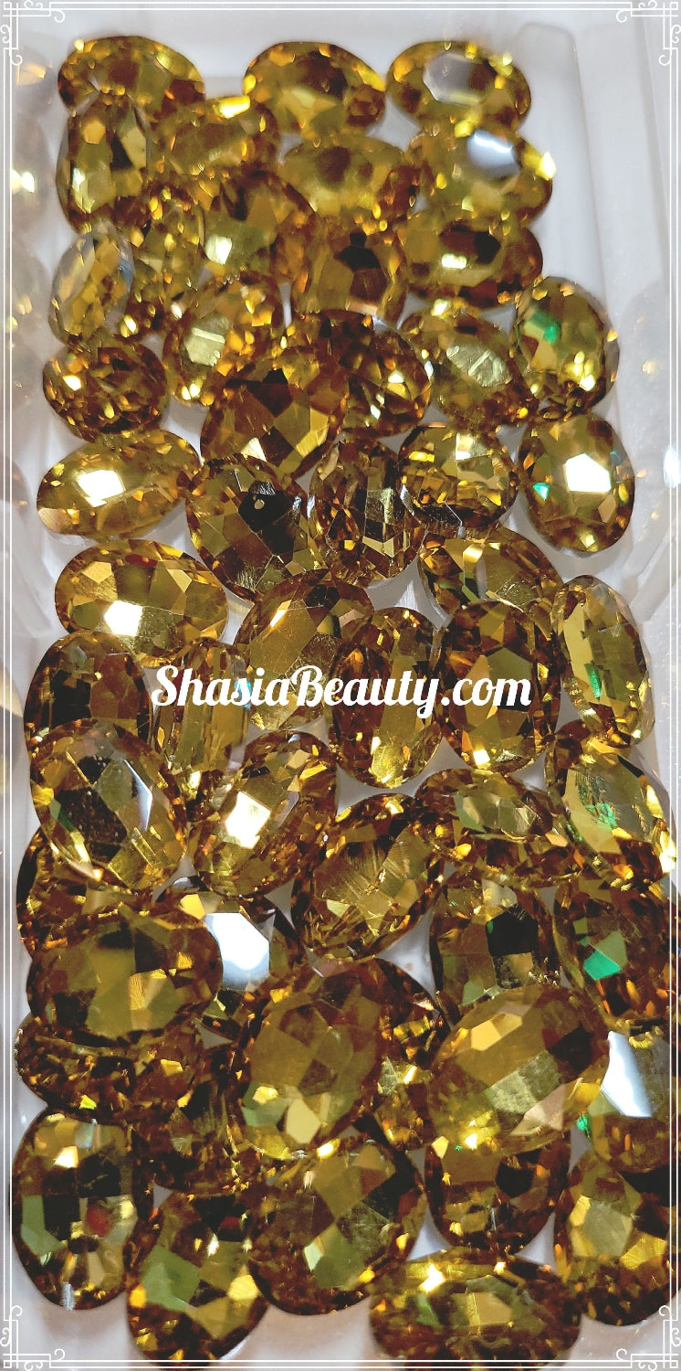 Gold  XL 3D Oval Glass Rhinestones |Big Nail  Bling
