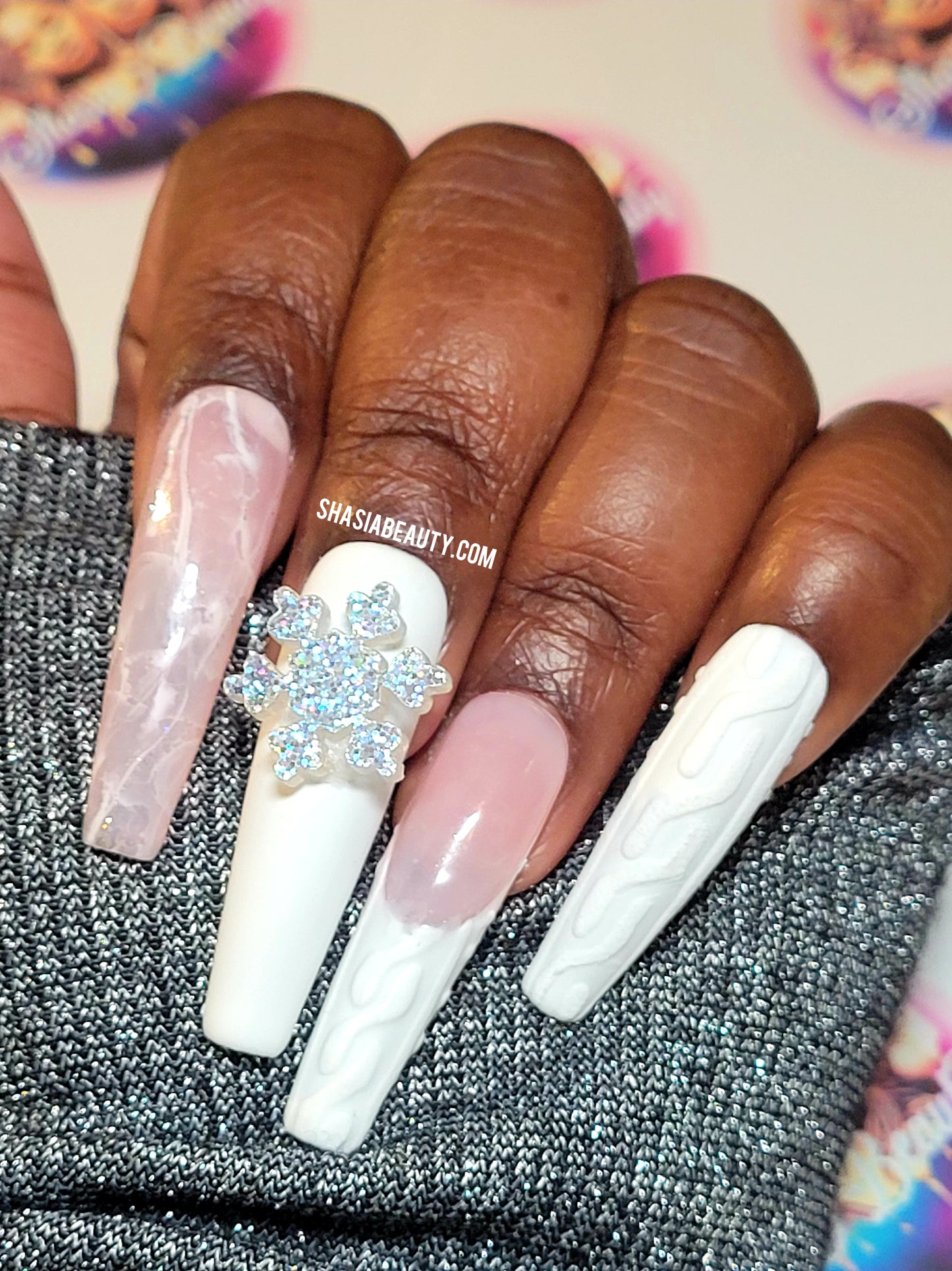 Chunky Holographic Snowflake Nail Charm 5pc