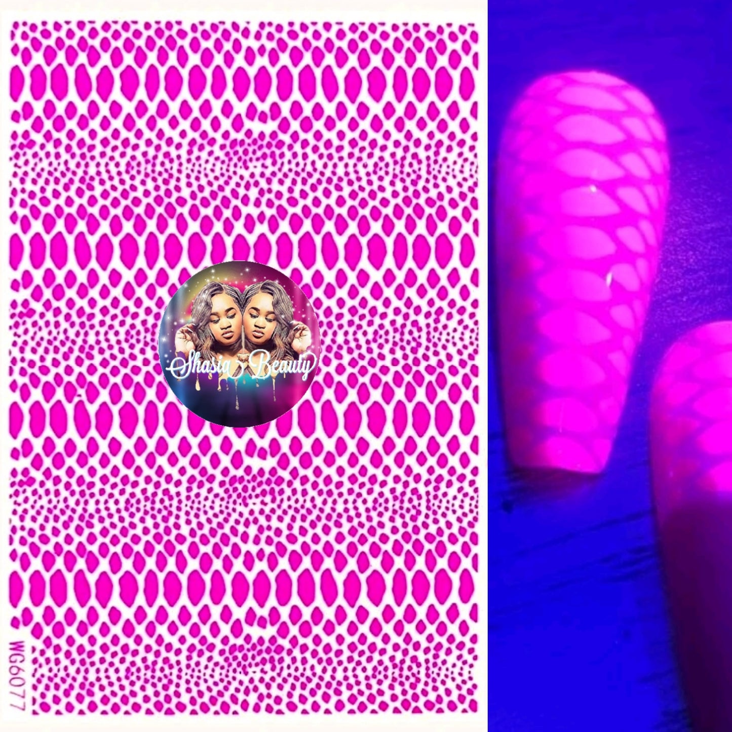 Neon  Pink Snakeskin Print Nail Stickers