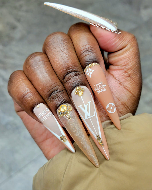 Champagne and Branded Press On Nails