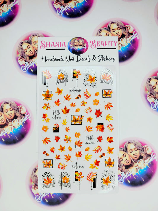 Hello Autumn Leaves Fall Nail Stickers