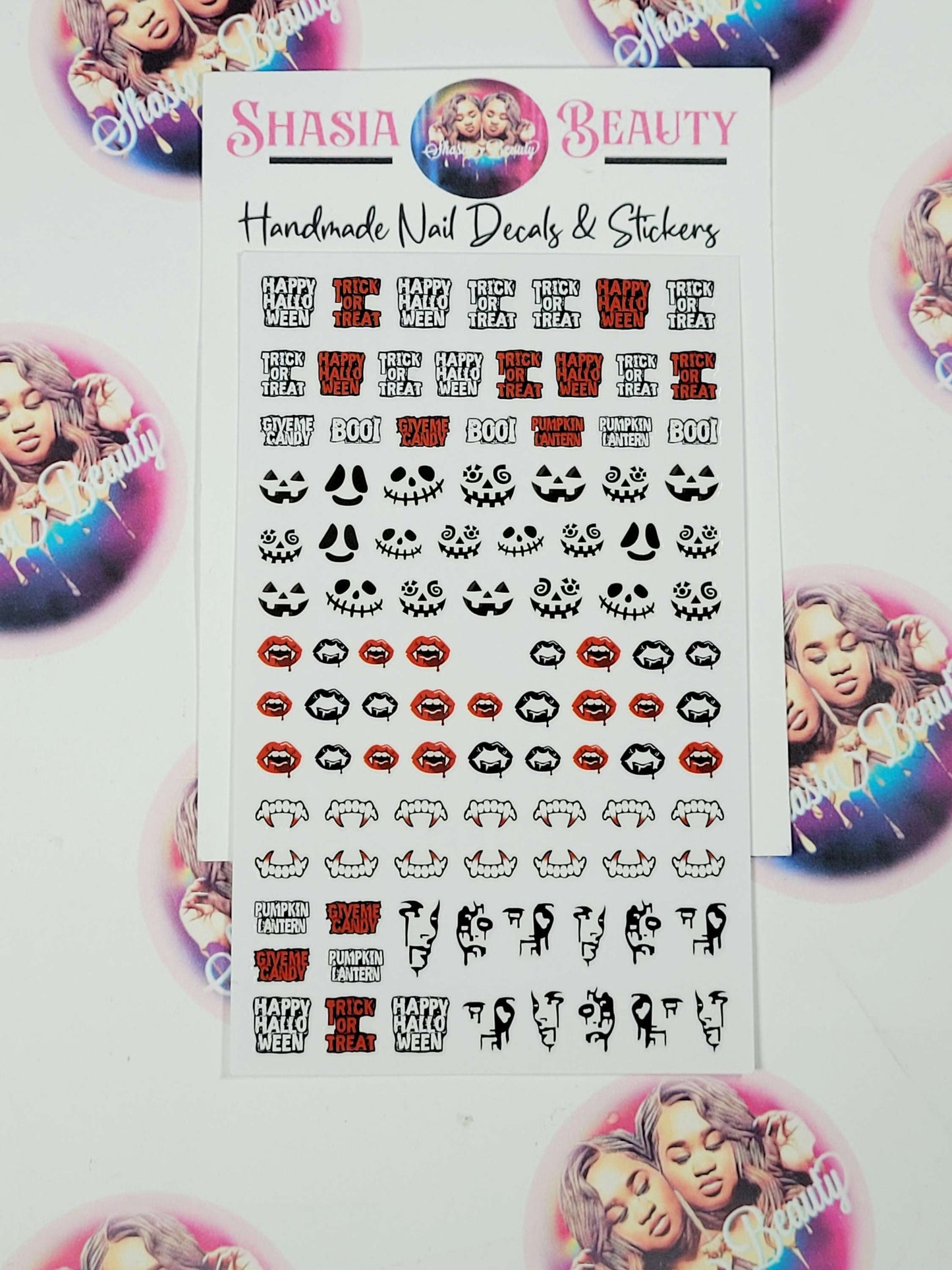 Halloween Creatures Face & Saying  Nail Stickers