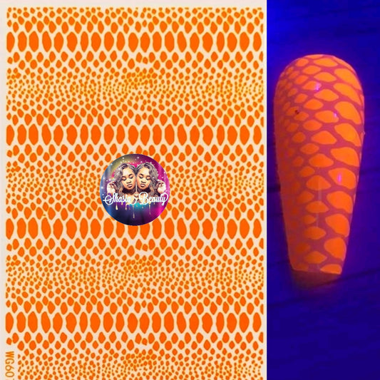 Neon Orange Snakeskin Print Nail Stickers