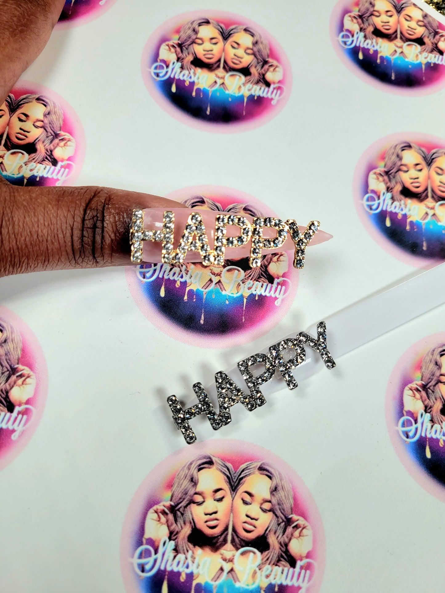 Happy Bling Word Nail Charm