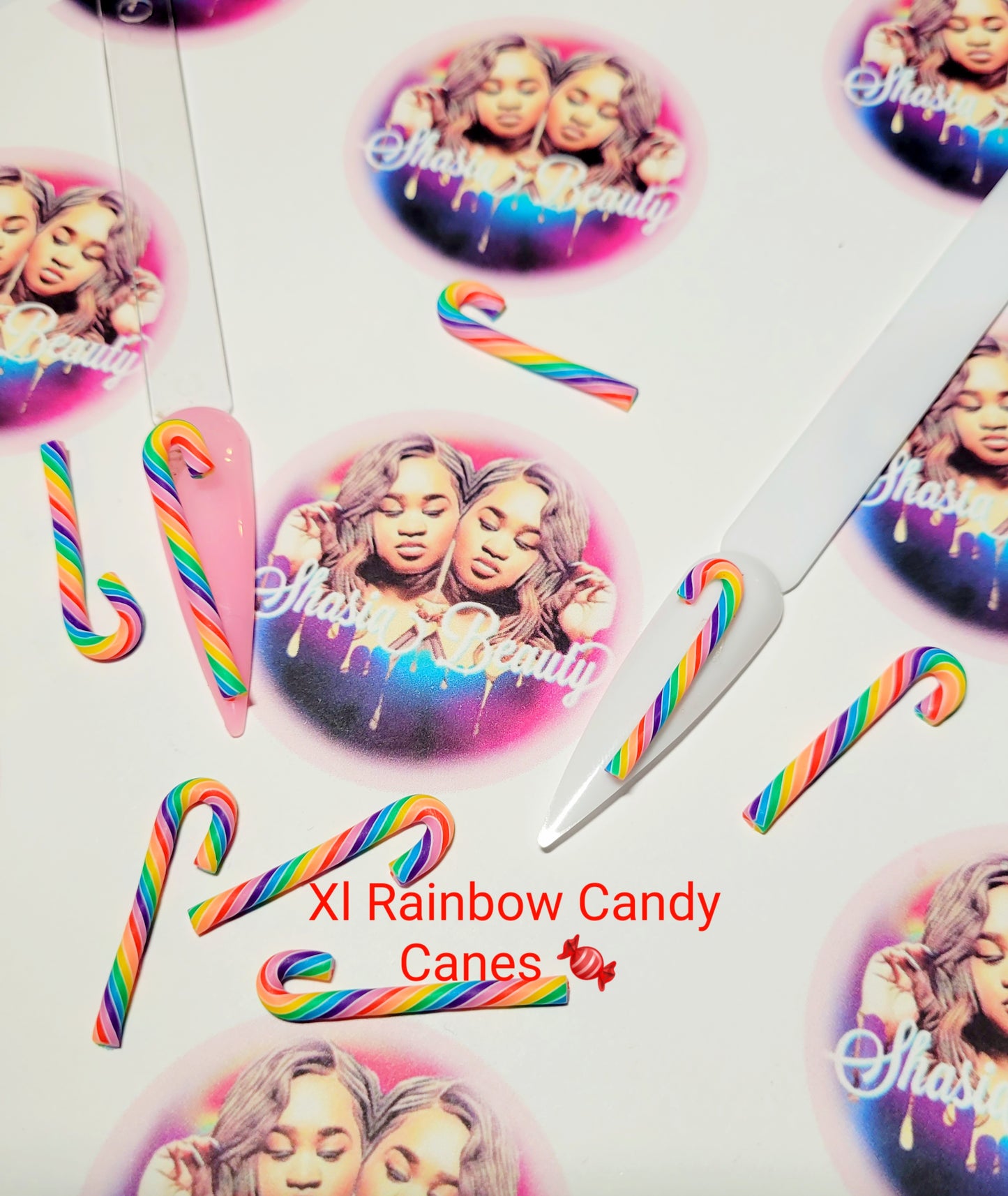Rainbow XL Candy Cane Xmas Nail Charms 5pc
