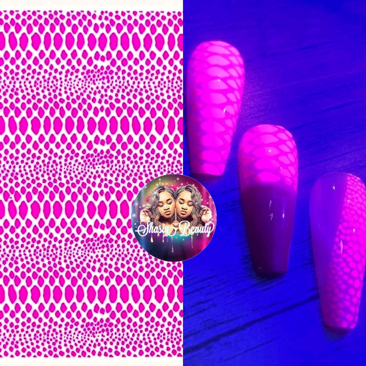 Neon  Pink Snakeskin Print Nail Stickers