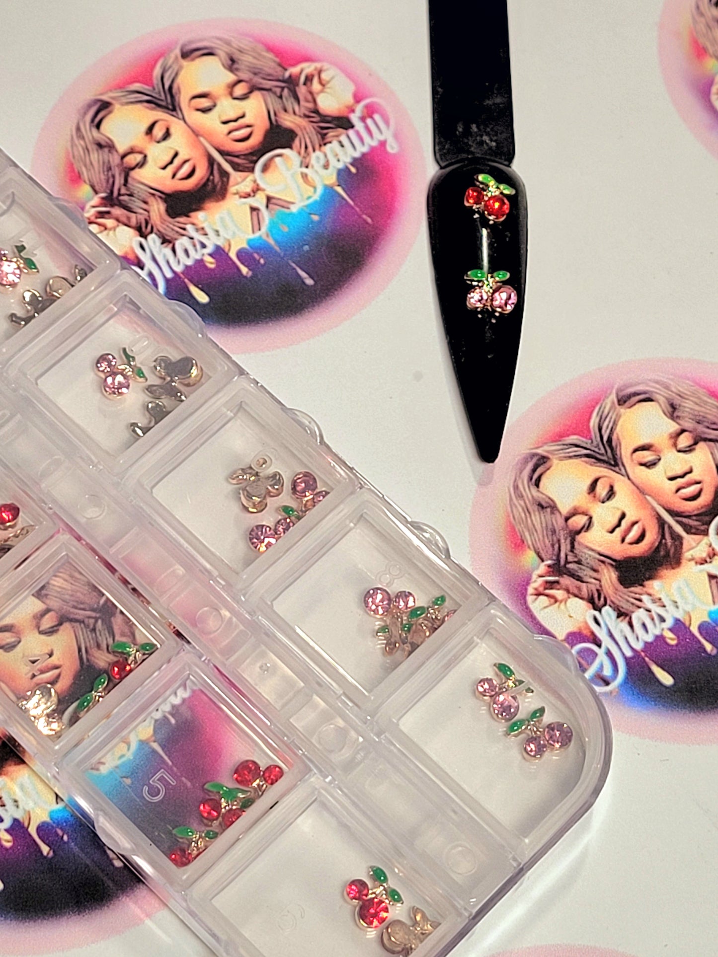 Pink & Red Cherry  Nail Charms