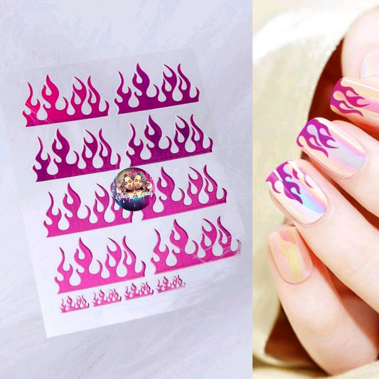 Hot Pink Reflective Flame Nail Stickers