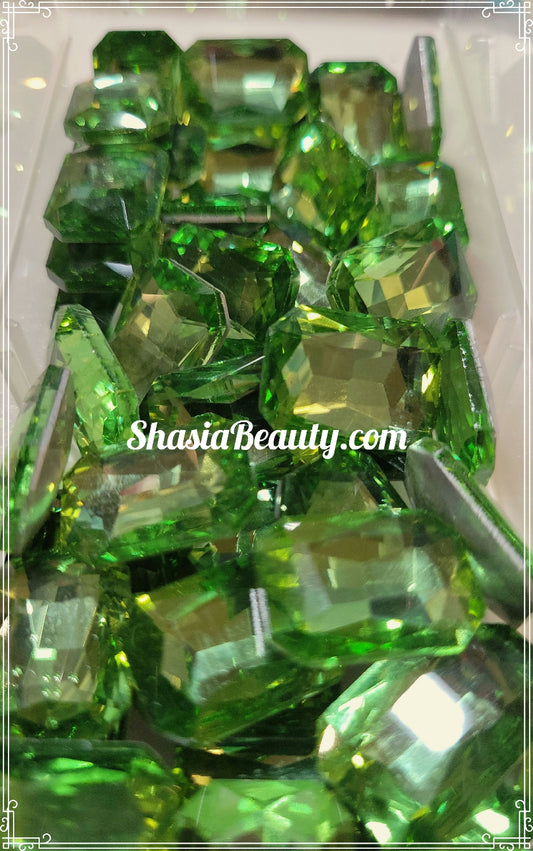 Green Apple XL 3D Square Glass Rhinestones |Big Nail  Bling