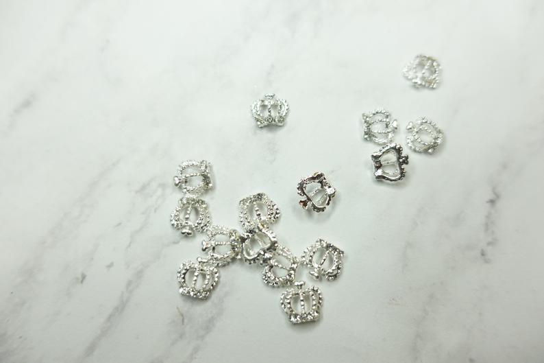 Silver Bling Crown Nail Charms #009