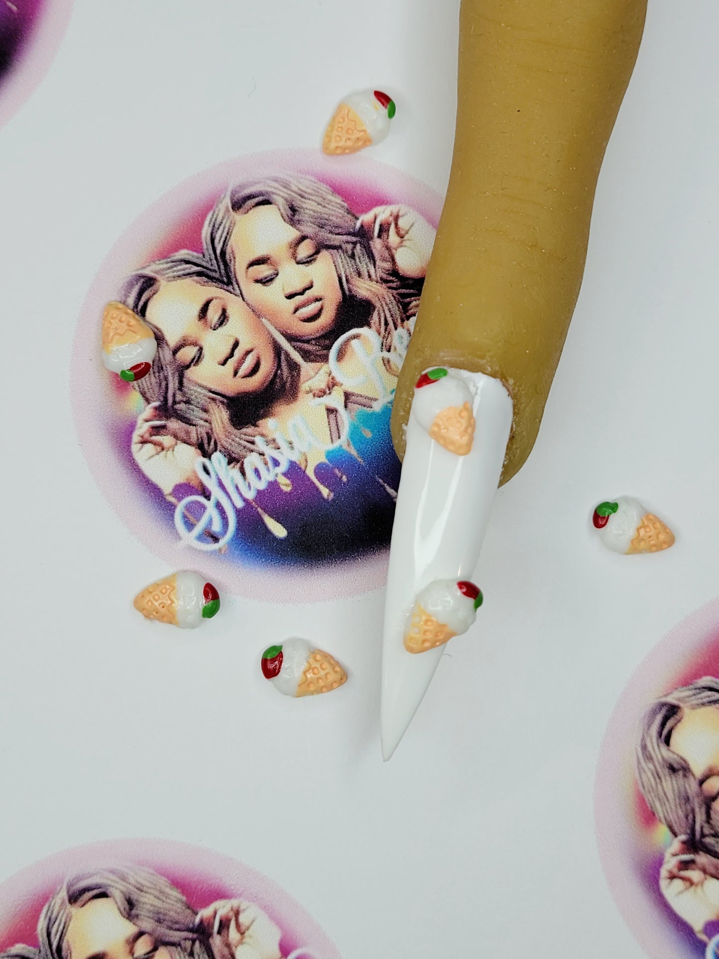 Vanilla Ice cream cone  w/cherry top  10pc Nail Charms