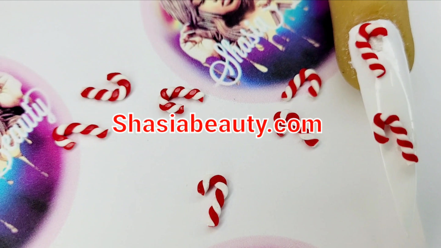 Candy Cane Xmas Nail Charms 10pc