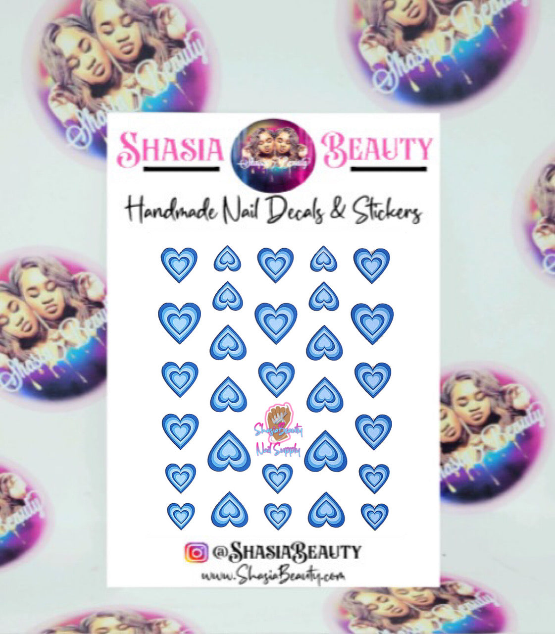 Blue Layered Heart Nail Stickers